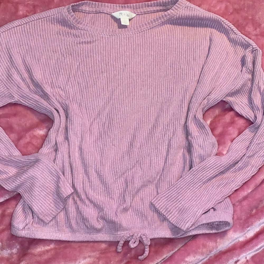 Ribbed Long Sleeve Top with Drawstring